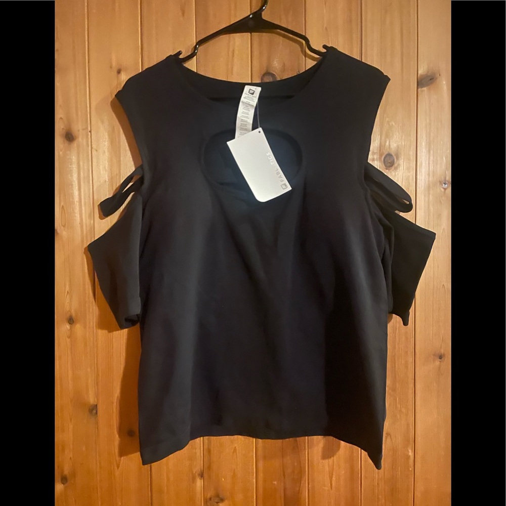 NWT Fabletics Womens Black Cutout Atgletic Shirt Size XL